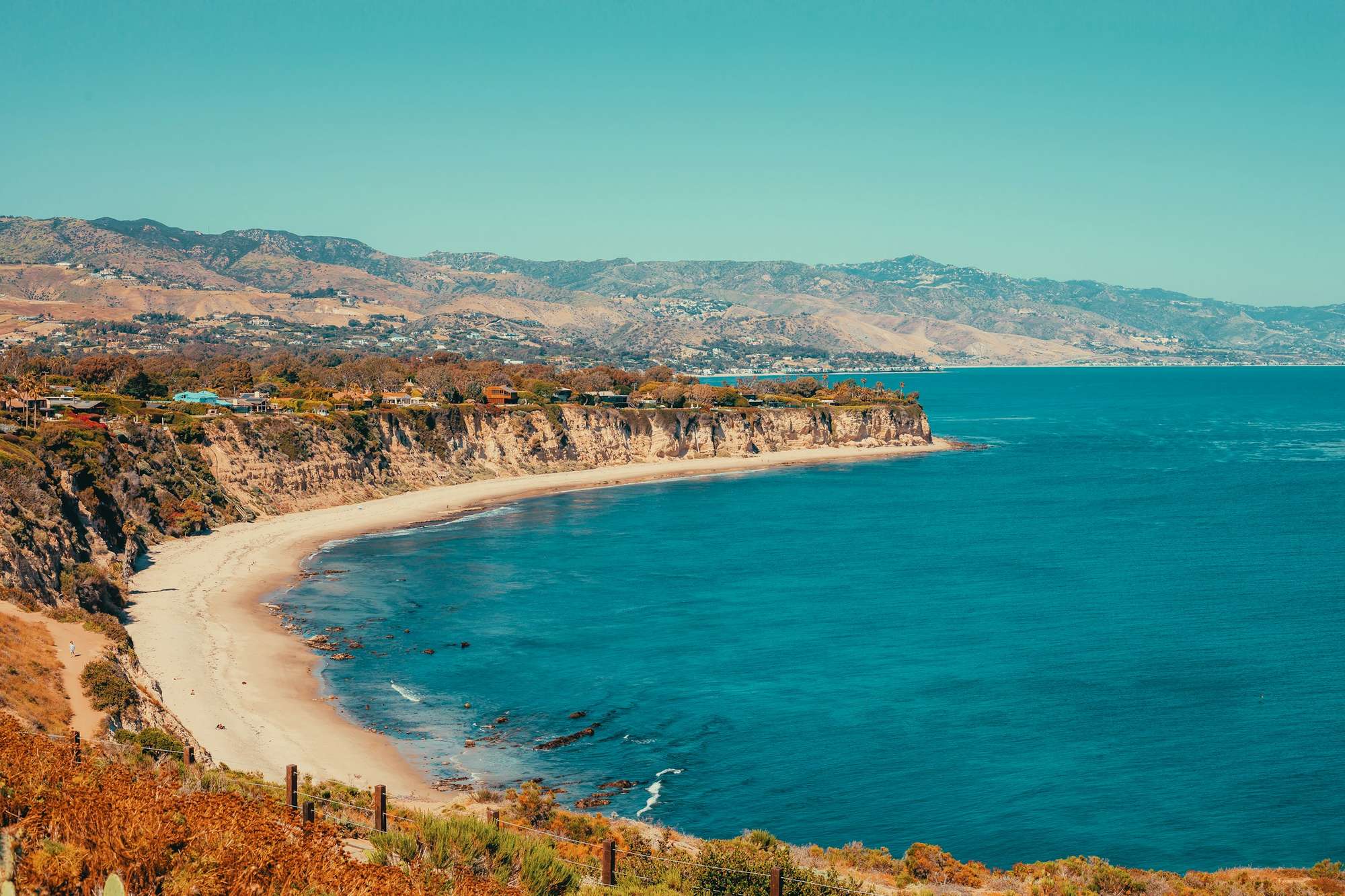 Malibu coastline with the Santa Monica Mountains behind a quiet beach